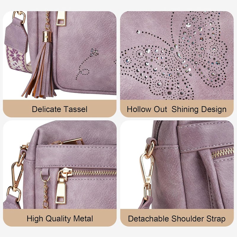 KITEVIUN Crossbody Bags for Women Trendy Leather Crossbody Purse Shoulder Handbags Butterfly Design - Image 4